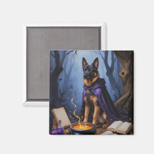 Aimant Chien Malinois belge Peinture d'Halloween lunaire