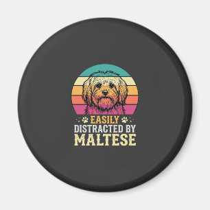 Aimant Chien maltais rétro coucher de soleil distrait
