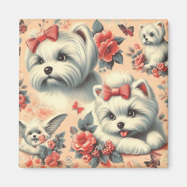 Aimant Chien maltais vintage (Devant)