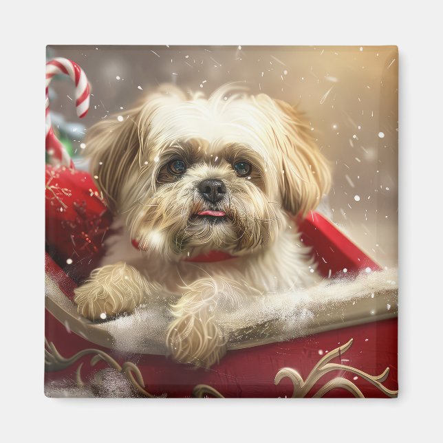 Aimant Chien Malti Tzu Noël Festif (Devant)