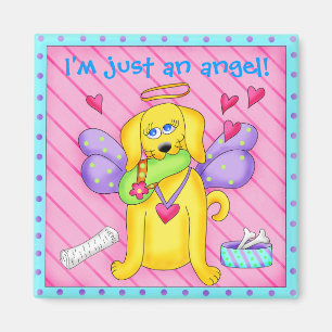 Aimant Chien mignon avec ailes sur rose