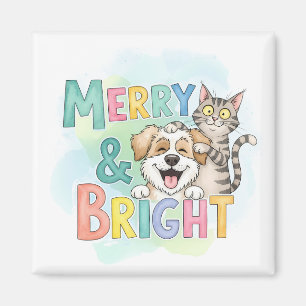 Aimant Chien mignon & Chat Merry & Bright