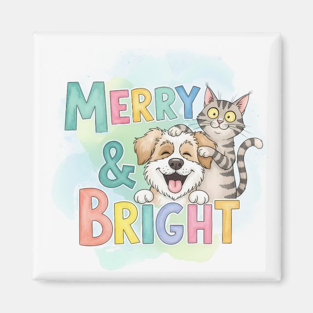 Aimant Chien mignon & Chat Merry & Bright (Devant)