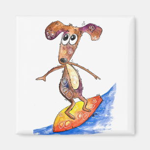 Aimant Chien mignon Whimsical sur Surboard