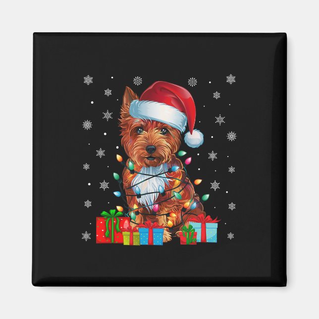 Aimant Chien Moche Noël Éclairage Santa Hat Cairn Terrier (Devant)