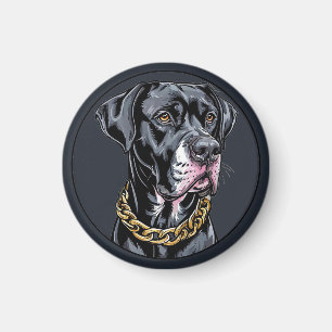 Aimant Chien Noir Luxueux Avec Chaîne en Or