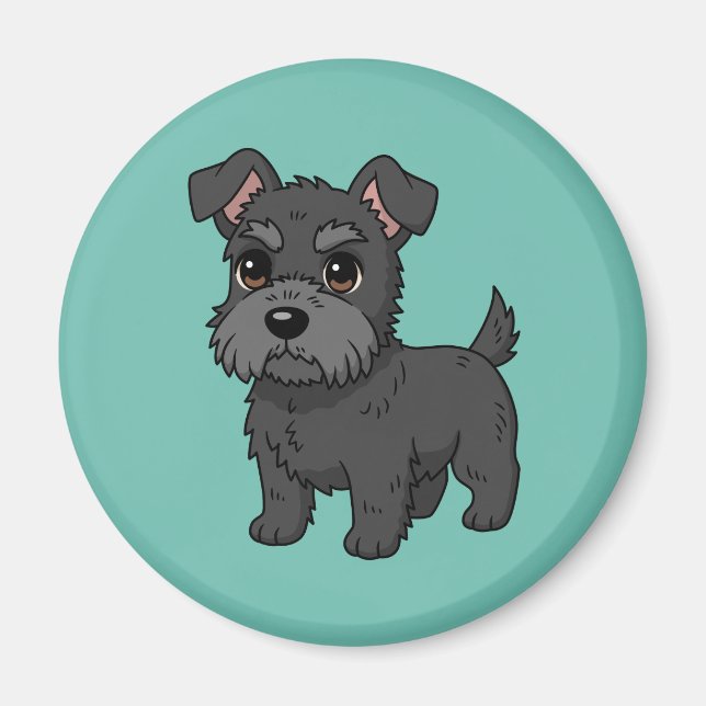 Aimant Chien noir mignon Scottish Terrier Vert (Devant)