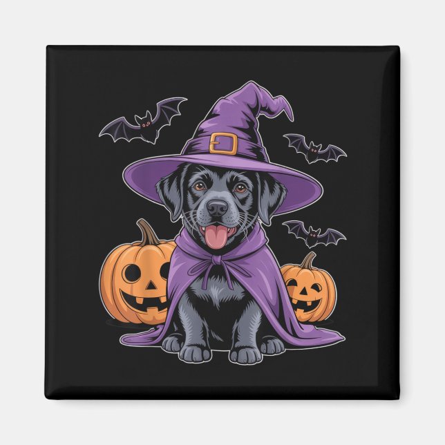 Aimant Chien noir mignon sorcière Halloween citrouilles e (Devant)