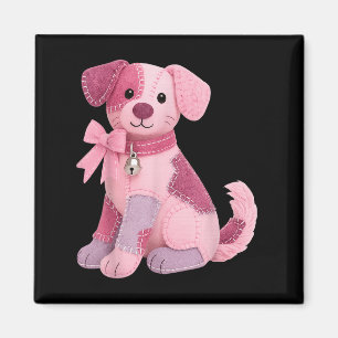 Aimant Chien Patchwork Ruban Rose Sensibilisation au Canc