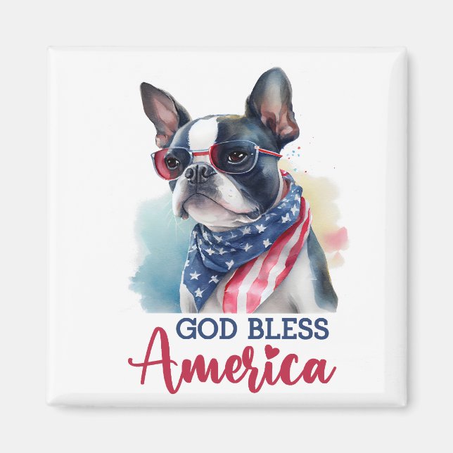 Aimant Chien patriote - Boston Terrier (Devant)