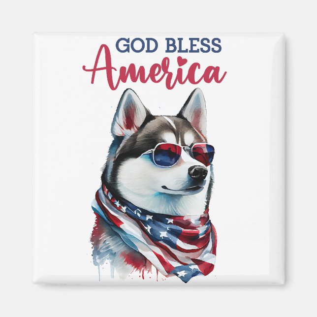 Aimant Chien Patriotique - Husky (Devant)