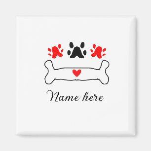 Aimant Chien patte coeur rouge animal ajouter nom animal