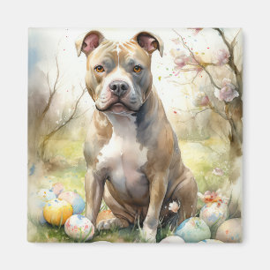 Aimant Chien Pitbull avec œufs de Pâques vacances