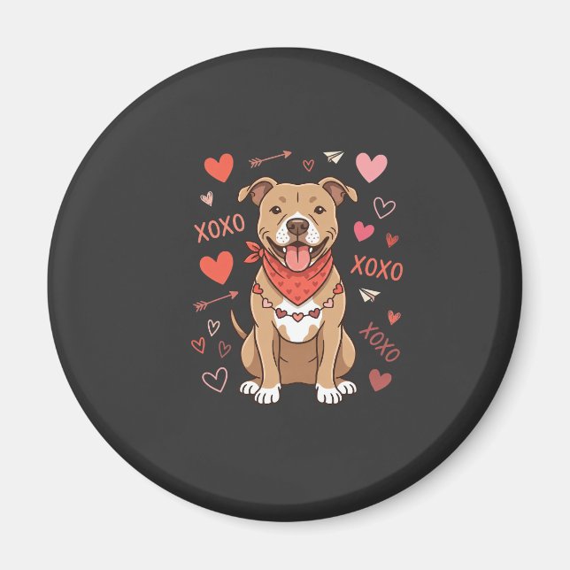Aimant Chien Pitbull de la Saint-Valentin XOXO Design d'a (Devant)