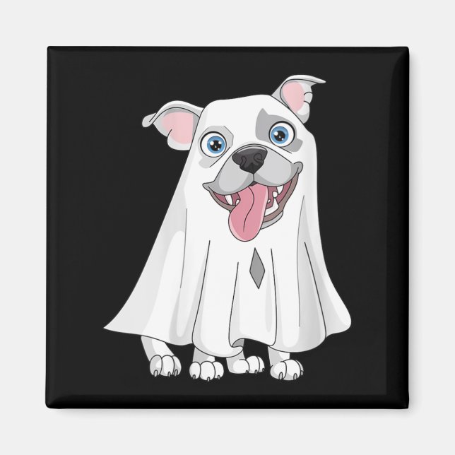 Aimant Chien Pitbull Féminin Portant Un Costume De Fantôm (Devant)
