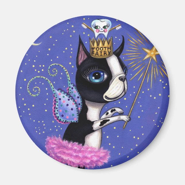 Aimant Chien poilu de dents Boston Terrier Pink Tutu Crow (Devant)