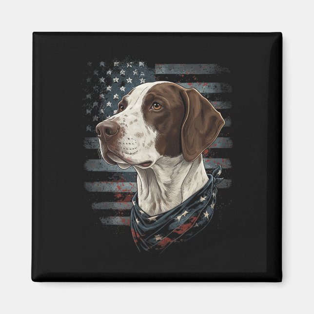 Aimant Chien Pointer Anglais Drapeau Américain Patriotiqu (Devant)