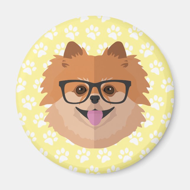 Aimant Chien Poméranien En Verres Nerd | Cadeau Hipster m (Devant)