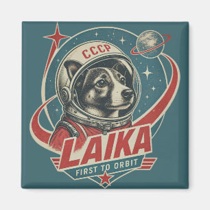 Aimant Chien Premier à Orbite Rétro Vintage Astronaute Ch