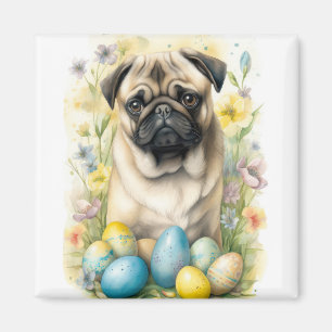 Aimant Chien Pug avec vacances de œufs de Pâques 