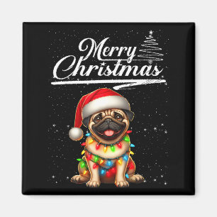 Aimant Chien Pug Drôle Lumières de Noël Chapeau de Père N