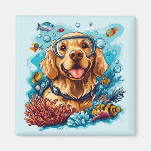 Aimant Chien Retriever Doré Snorkeling dans un Récif de C