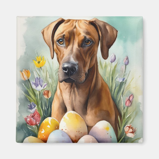 Aimant Chien Rhodesian Ridgeback avec oeufs de Pâques vac (Devant)