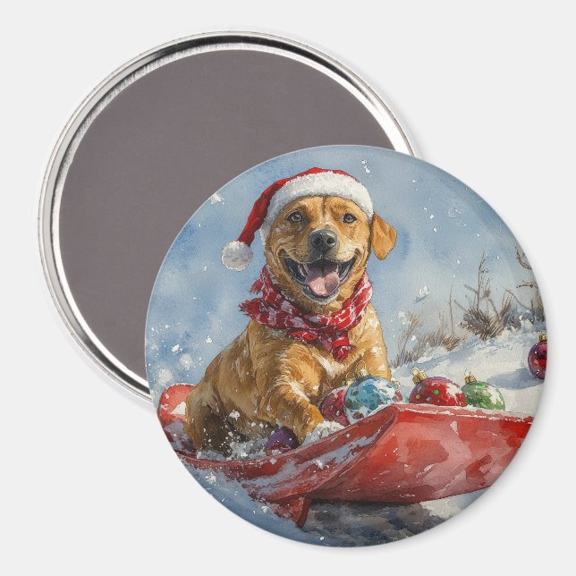 Aimant Chien Rhodesian Ridgeback en traîneau Noël (Recto/Verso)