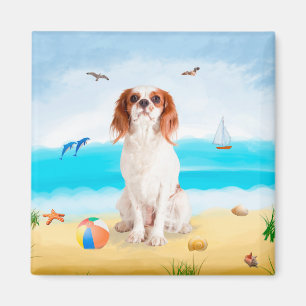 Aimant Chien roi cavalier sur la plage