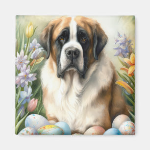 Aimant Chien Saint-Bernard avec œufs de Pâques vacances