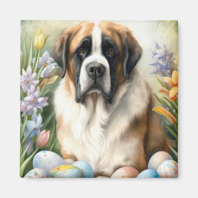 Aimant Chien Saint-Bernard avec œufs de Pâques vacances  (Devant)