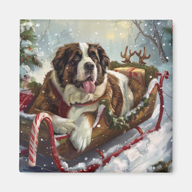 Aimant Chien Saint-Bernard Noël Festif (Devant)