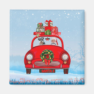 Aimant Chien schnauzer en voiture avec le Père Noël