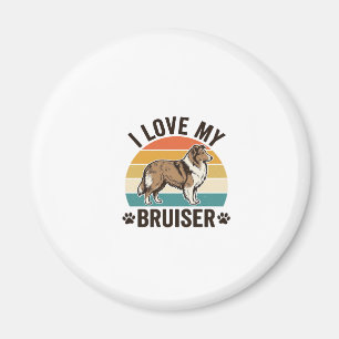 Aimant Chien Sheltie Vintage J'aime Mon Bruiser Design Ré