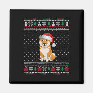 Aimant Chien Shiba Inu portant le chapeau de Santa Hat la