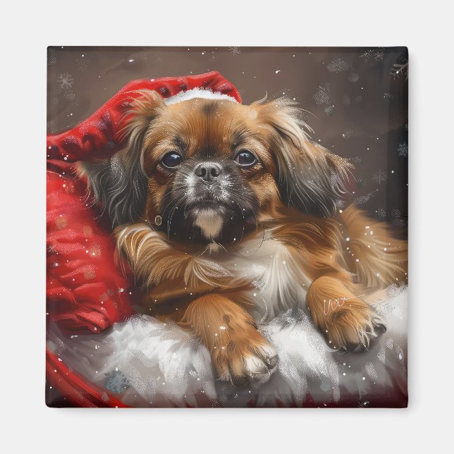 Aimant Chien Spaniel Tibétain Noël Festif (Devant)