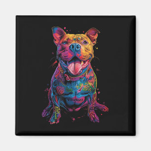 Aimant Chien Tatouages Pitbull Tatoué Colorful Chien Tato