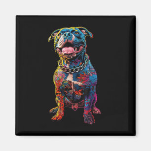 Aimant Chien Tatouages Pitbull Tatoué Colorful Chien Tato