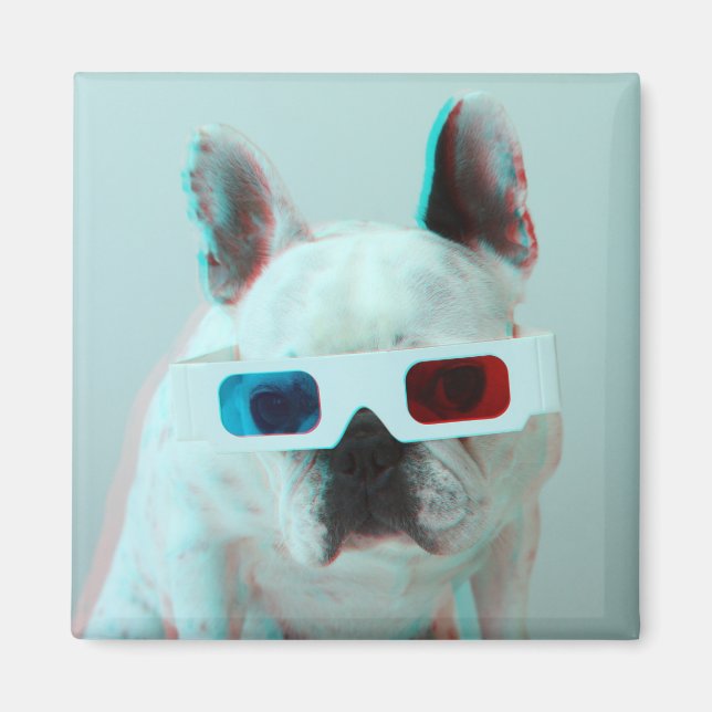 Aimant Chien-taureau français avec lunettes 3D (Devant)