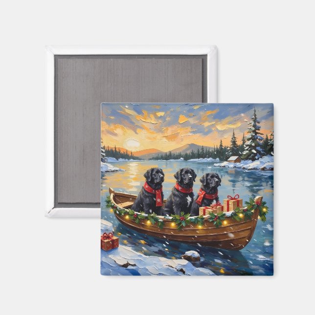 Aimant Chien Terre-Neuve Noël Bateau Fêtes (Recto/Verso)