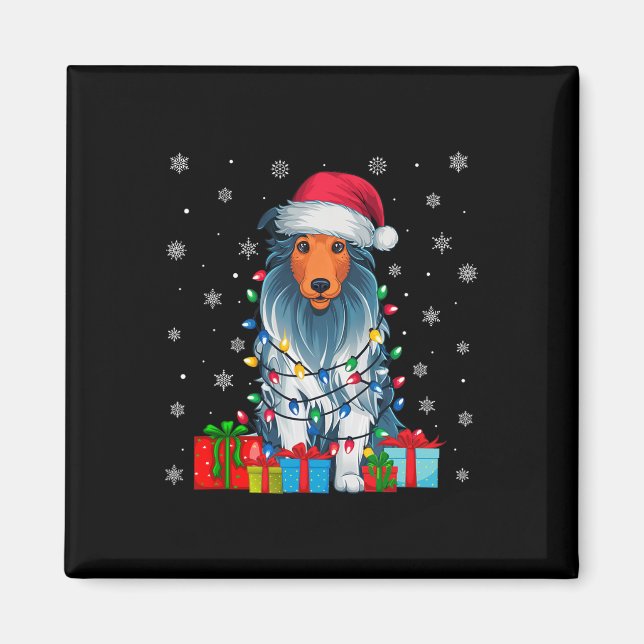 Aimant Chien Vilain Noël Éclairage Santa Hat Porté Collie (Devant)