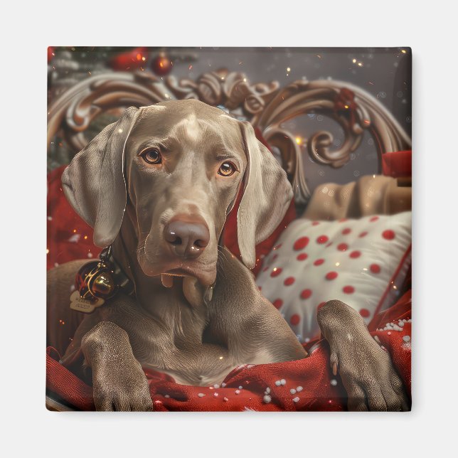 Aimant Chien Weimaraner Noël Fêtard (Devant)