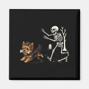 Aimant Chien Yorkie courant Squelette d'Halloween Animal