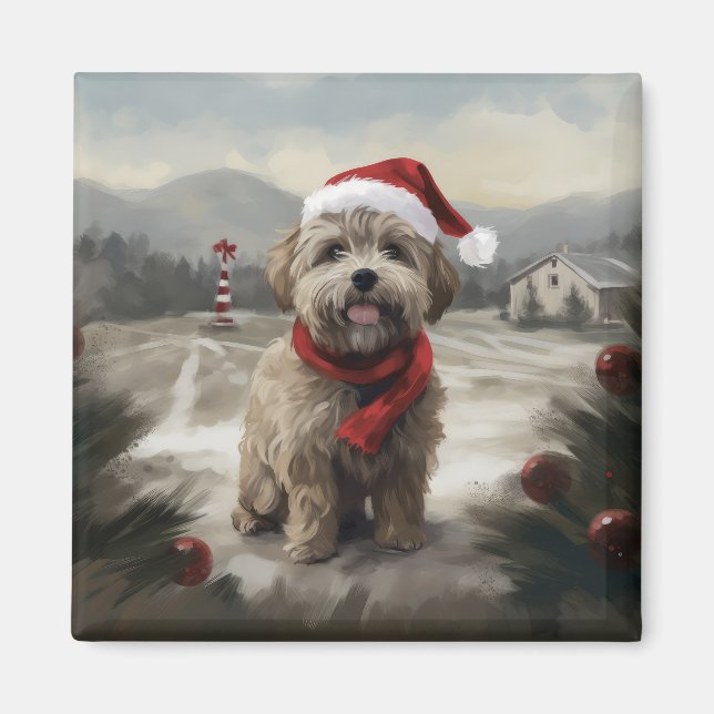 Aimant Chien Yorkipod en Noël de neige (Devant)