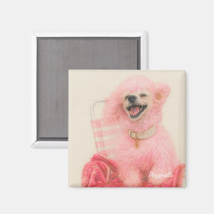 Aimant chienne caniche rose, décoration caniche