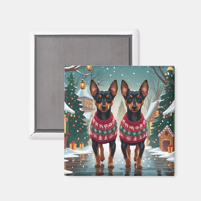 Aimant Chiens Affenpinscher Noël Neige Fêtes (Recto/Verso)