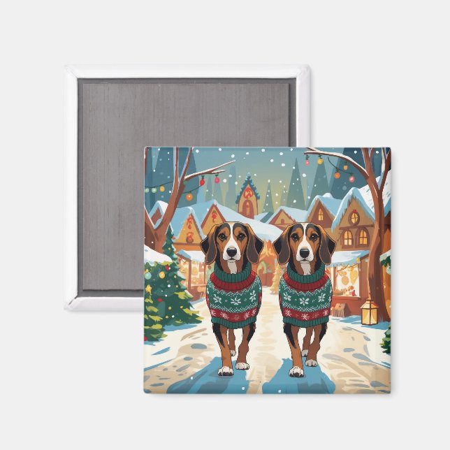 Aimant Chiens Afghan Hound Noël Neige Fêtes (Recto/Verso)