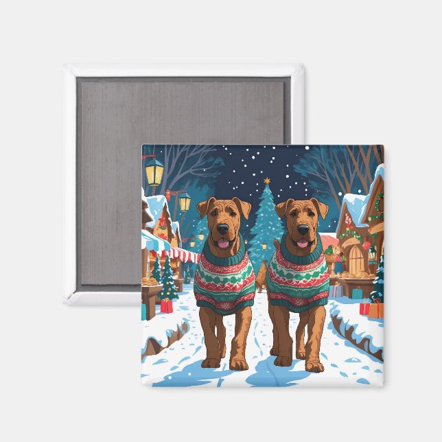 Aimant Chiens Airedale Noël Neige Fêtes (Recto/Verso)