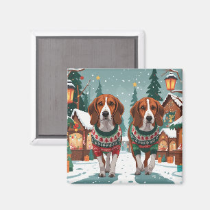 Aimant Chiens American Foxhound Noël Neige Fêtes