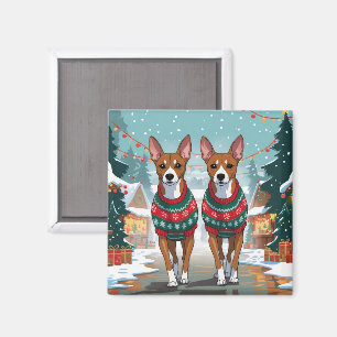 Aimant Chiens Basenji Noël Neige Fêtes